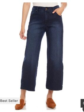 Karen Kane Wide Leg Cropped Jean. darker wash. Stretch. Made in USA